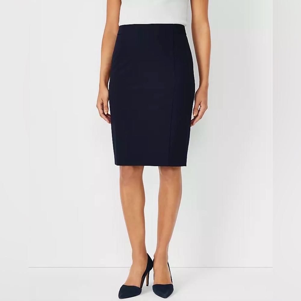 Ann Taylor Petite Dark Navy Seamed Pencil Skirt in Seasonless Stretch